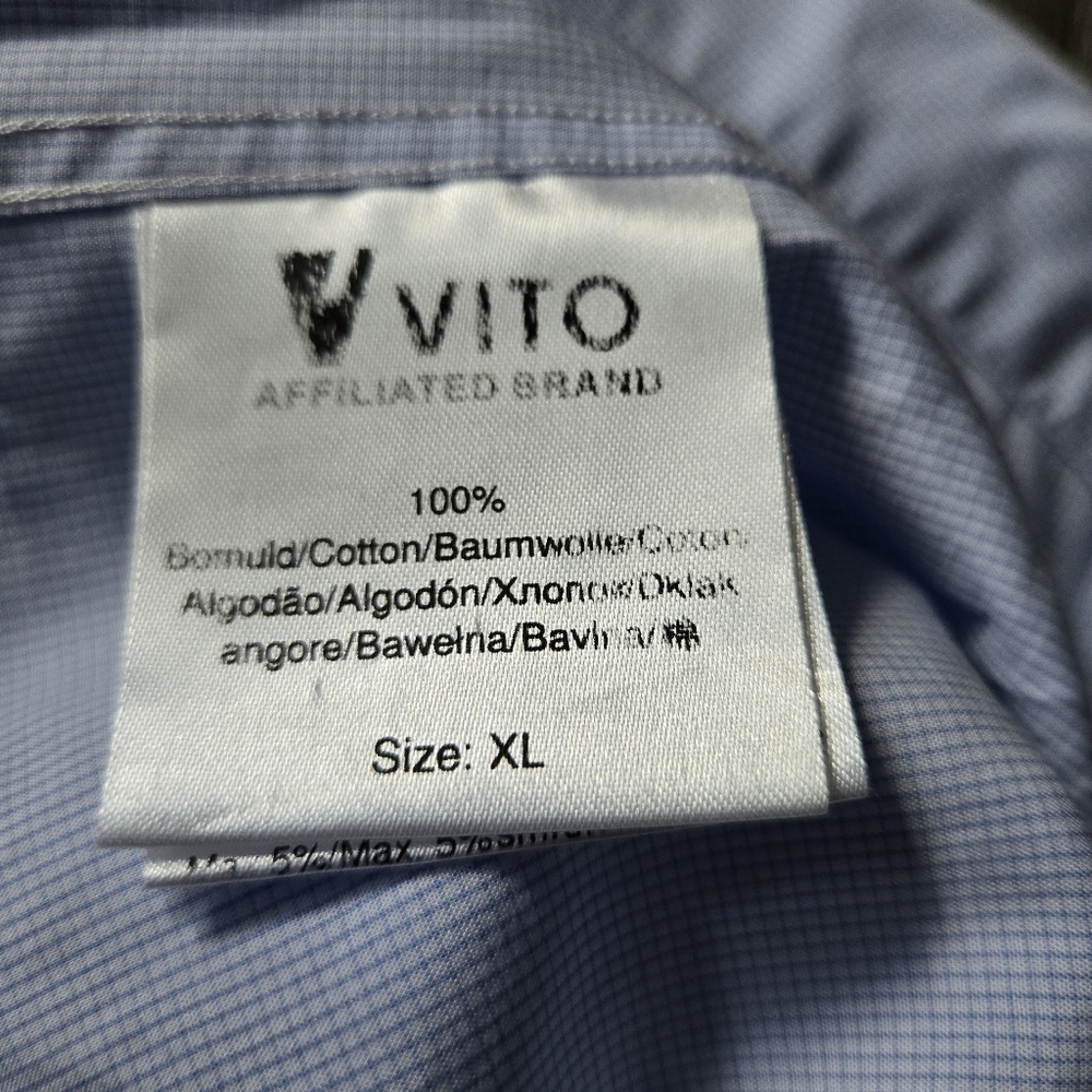 VITO Affiliated Brand Men XL Blue Micro Check Long Sleeve Button Up Dress Shirt - Picture 5 of 9